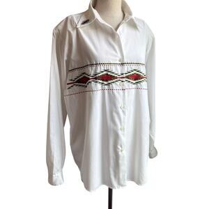 Stonybrook White Western Shirt Embroidered Aztec Design Women 18
